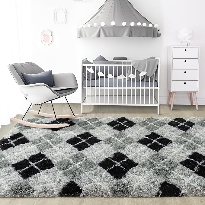 6x9 Large Black and Grey Fluffy Area Rug Non-Slip - Image 7