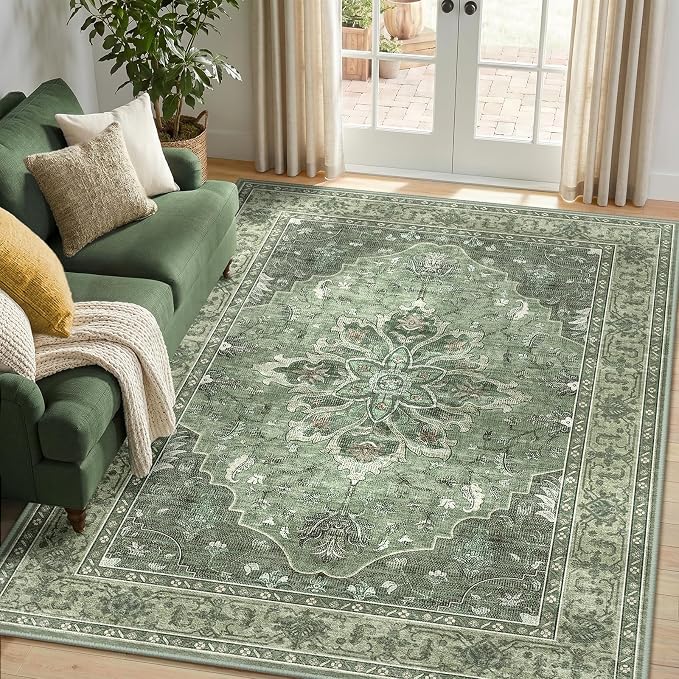 RELEANY Washable Area Rug, Water Repellent, Pet Friendly, Vintage Floral Boho - Image 2