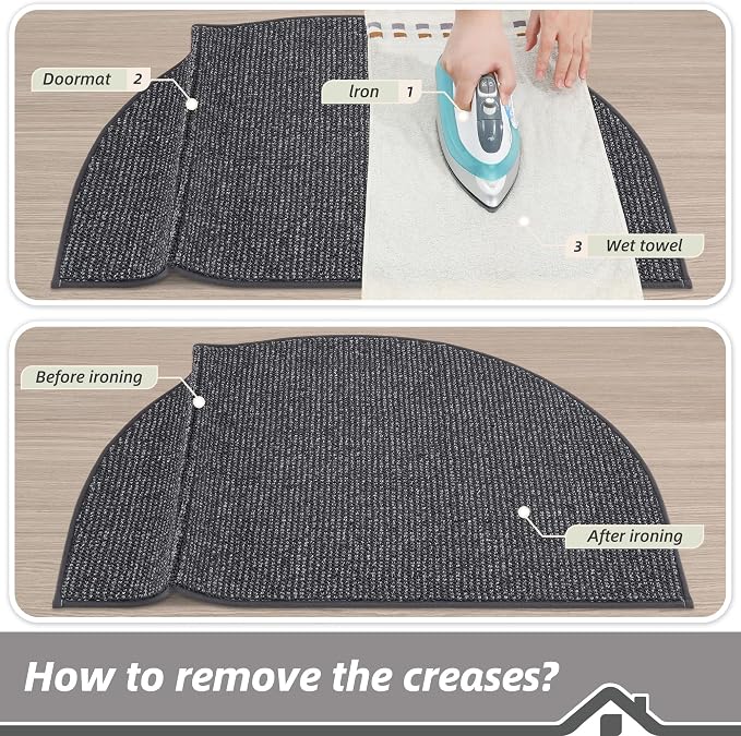 BEQHAUSE Dirt Trapper Door Mat 24" x 36" Half Circle Non Slip, Charcoal | - Image 9