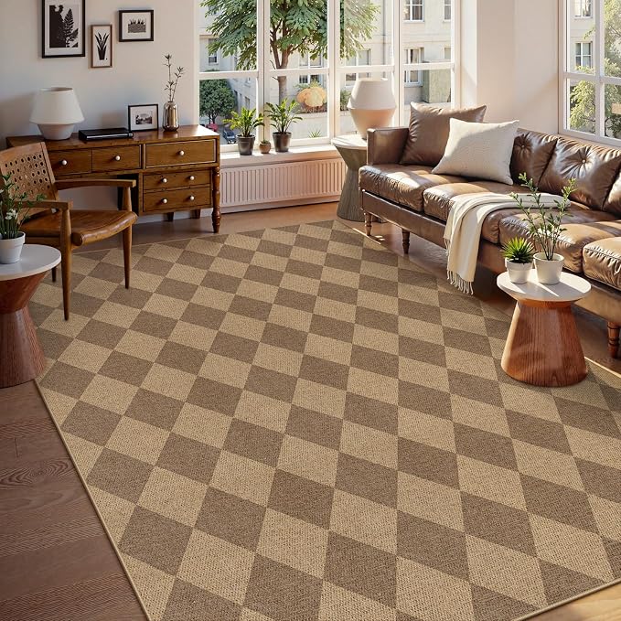 Lahome Checkered Easy Jute Living Room Rug, 8x10 Outdoor Rugs Washable | by Lahome
