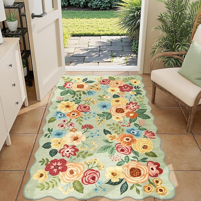 DUKINO 3x5 Area Rugs, Non Slip Floral Washable Rug by DUKINO