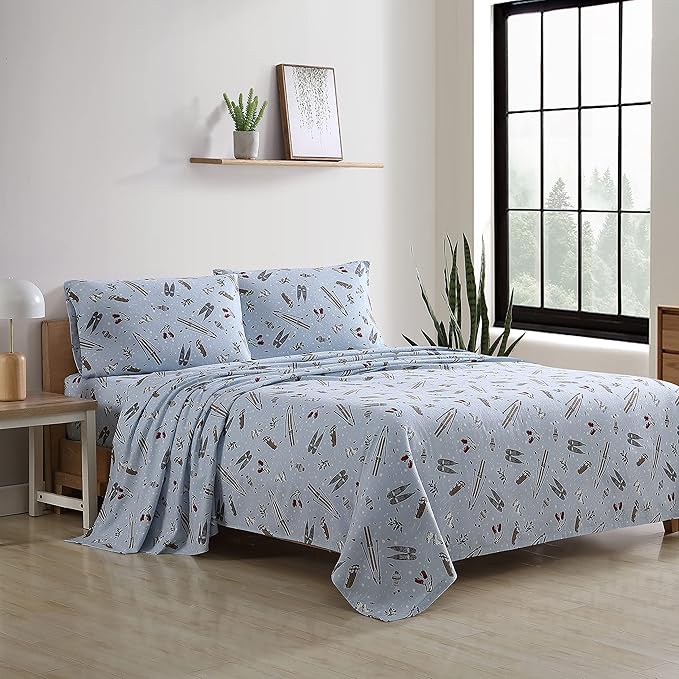 Eddie Bauer - King Sheets, Cotton Flannel Bedding Set, Brushed For Extra Softness, Cozy Home Decor (Snow Days, King)