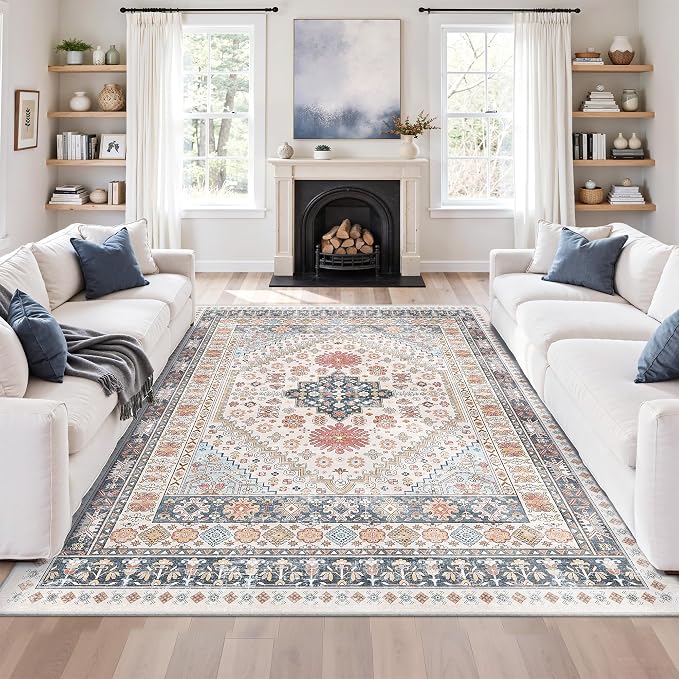 Pink Rugs for Bedroom-7x9 Area Rugs for Living Room, Dining Room, Low Pile by Zesthome