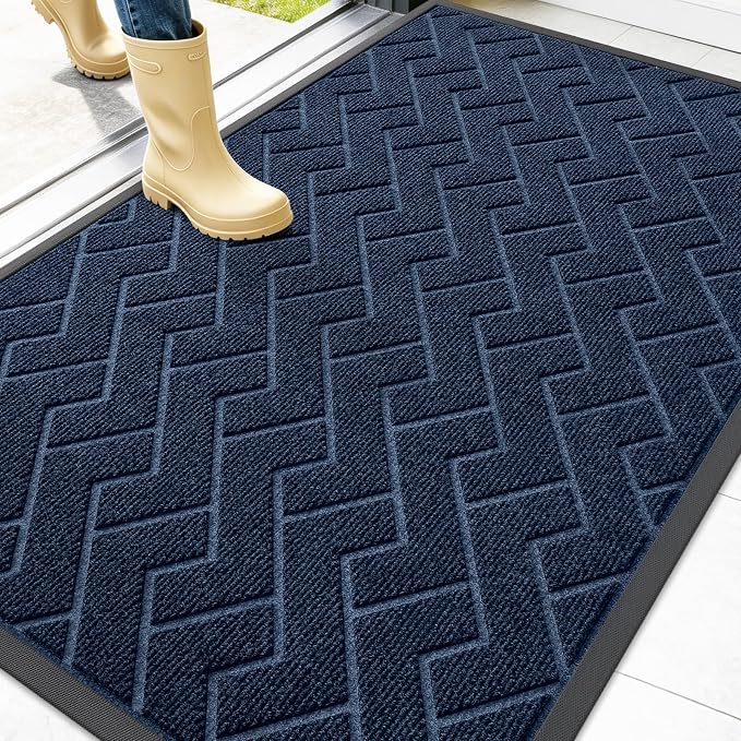OLANLY Front Door Mat Outside 47x32, All-Season Absorbent Rubber Doormat | Blue by OLANLY