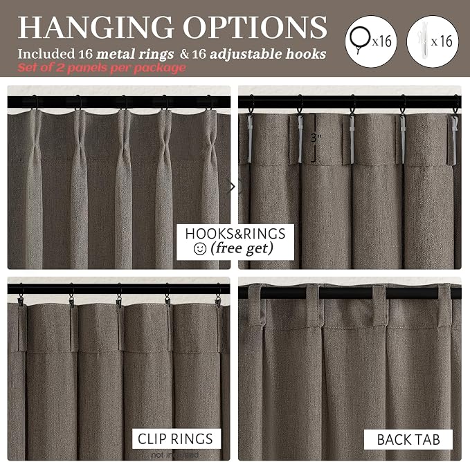 Memory Trained Pinch Pleated Flax Linen 102 Inch Extra Long Curtains - Image 6