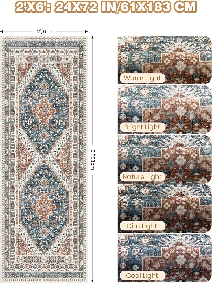 Runner Rug 2x6, Non Slip Washable Rugs - Image 2