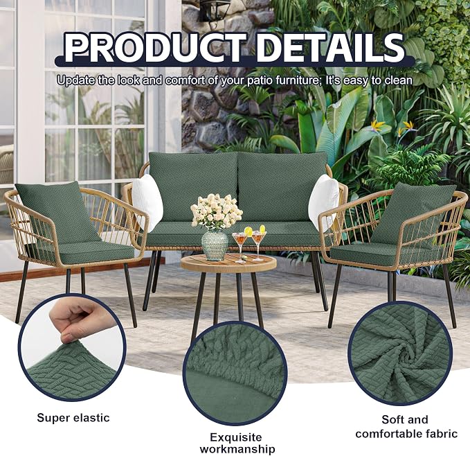 8Pcs Patio Cushion Covers, Outdoor Stretch Cushion Covers, Washable | Stretch - Image 3