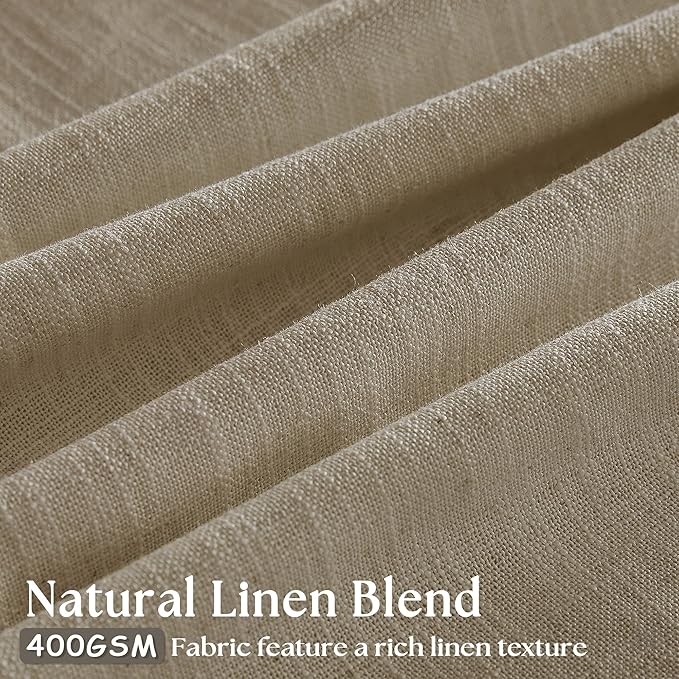 Grey Beige Pinch Pleated Semi Sheer Linen Curtains 92 Inches Long 2 Panel | - Image 3