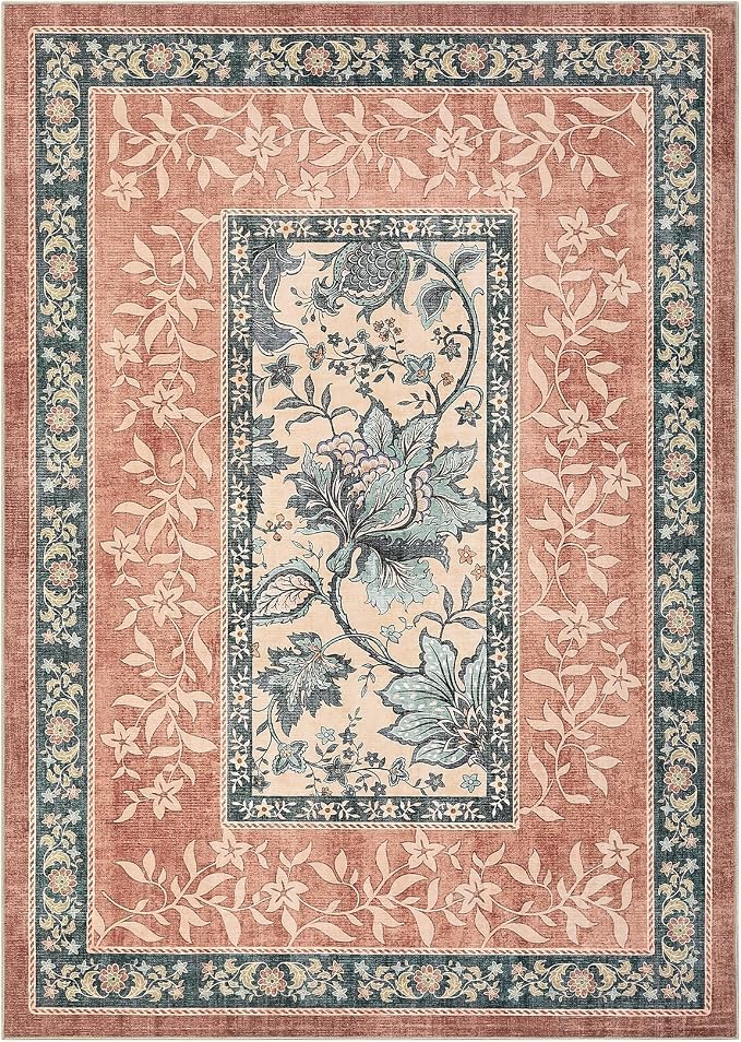 GarveeHome Terracotta Teal Area Rugs 9x12 Living Room, Botanical Grove Cottage - Image 9