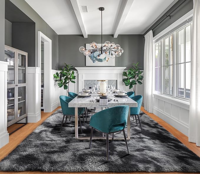 Rugs for Living Room Bedroom, 5x8 Fluffy Tie-Dyed Dark Grey Bedside Area Rug - Image 8