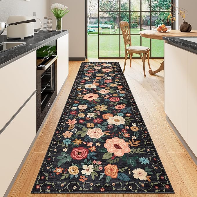 DUKINO 2.6x10 Runner Rug for Hallway, Washable Kitchen Rugs Non Slip, Low Pile by DUKINO