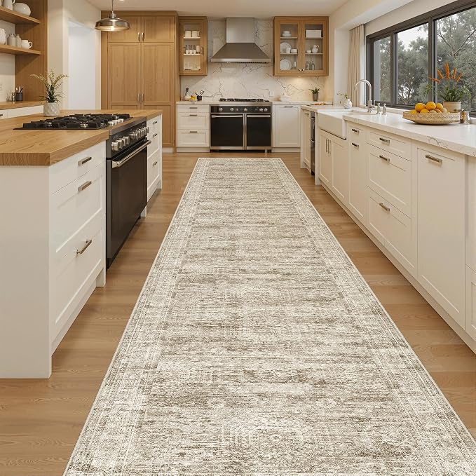 Soalmost Washable 3x16 Hallway Runner Rug Non-Slip Kitchen Entry Rugs Brown | - Image 4
