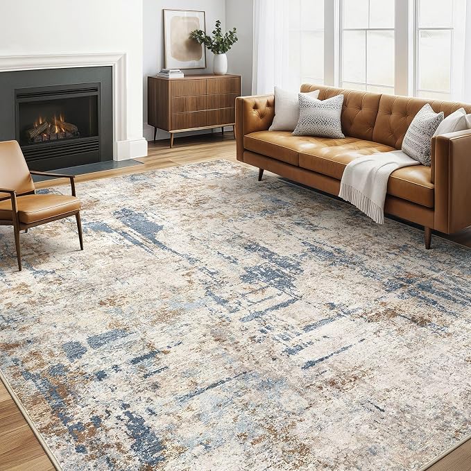 LOONGRUG Area Rug 5x7 Washable Neutral Modern Living Room Rugs Blue Tan | by LOONGRUG