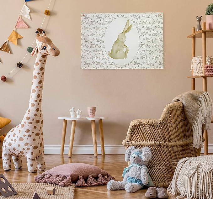 Rabbit Themed Nursery Rectangular Canvas Banner-Flag Wall Sign Decor for Boys Girls Toddler Kids,Baby Room Above Crib Playroom Reading Room Bedroom Decor-Easter Baby Shower Birthday Christmas Gift