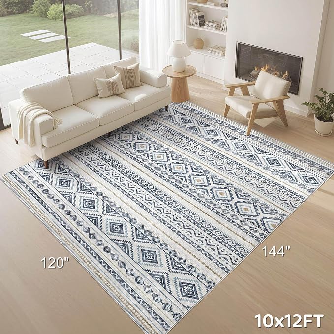 cotiled Boho 10x12 Area Rug for Living Room: Large Moroccan Washable Rug | - Image 9