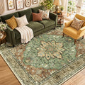 RELEANY Washable Area Rug, Brick/Brown/Green | Non-Slip, Water Repellent by RELEANY