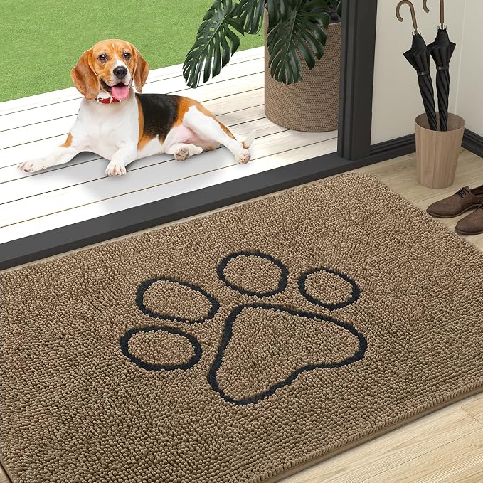 OLANLY Dog Door Mat for Muddy Paws 47x32, Paw Print Design Chenille Mud Mat | by OLANLY