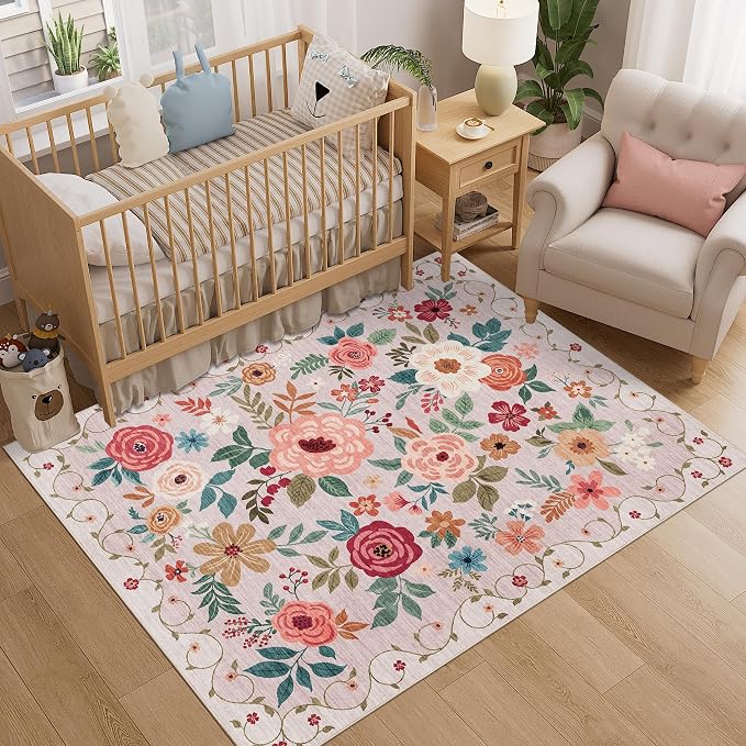 DUKINO 4x5 Area Rug for Entryway, Soft Floral Washable Rug Non Slip, - Image 3