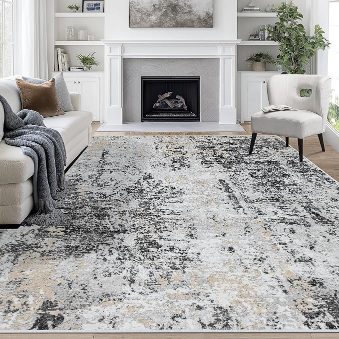 9x12 Area Rugs for Living Room Washable Bedroom Dining Room Black Grey Gold | by Aelenmu