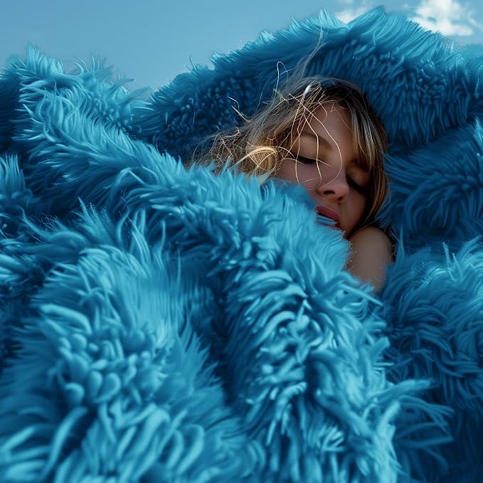 Bedsure GentleSoft Fuzzy Sherpa Faux Fur Twin Blanket Bright Blue Cozy Gifts - Image 7