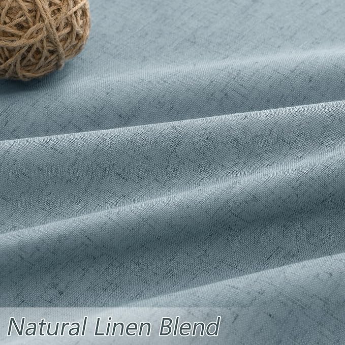 Blue 100% Blackout Linen Curtains 102 Inch Length 2 Panels Set - Image 6