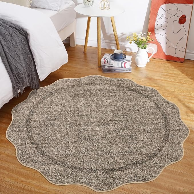 GarveeHome Scalloped Round Area Rugs Washable Small Round Rug 3ft Non-Slip | by GarveeHome