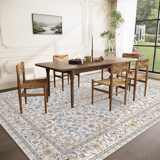 Area Rug 9x12 Washable Rug, Vintage Boho Medallion Rugs Non-Slip Soft Low Pile - Image 3