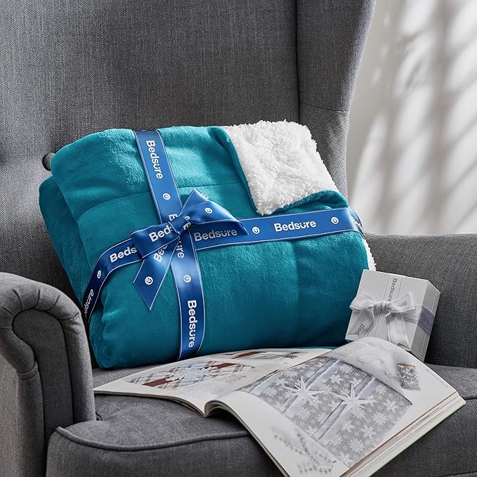 Bedsure GentleSoft Sherpa Fleece Blankets Queen Size for Bed - Thick and Warm Throw for Women and Men, Soft Fuzzy Plush Queen Blanket for Winter, Teal, 90x90 Inches