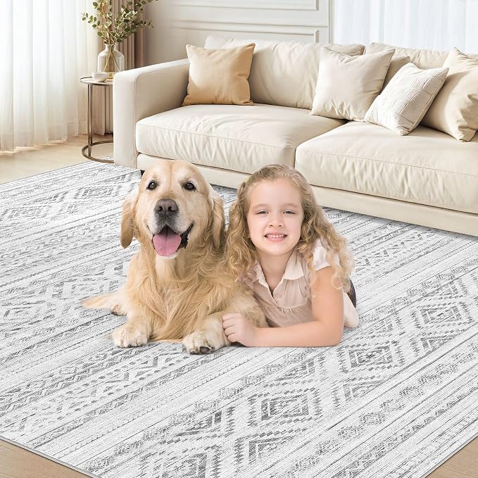 cotiled Boho 9x12 Area Rug for Living Room: Large Moroccan Washable Rug | Stain - Image 4