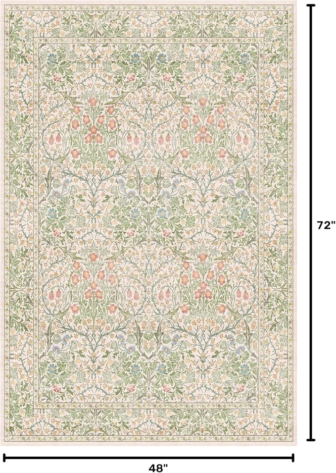 Beige Green 4x6 Washable Area Rug - Image 2