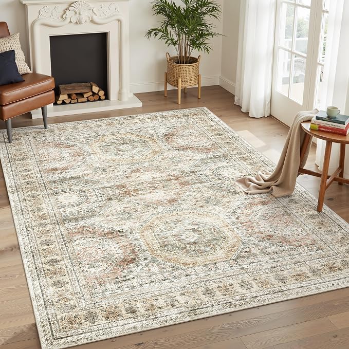 Soalmost 5x7 Area Rugs Brown/Pink Low Pile Washable Trendy Faded Style Rug | - Image 2