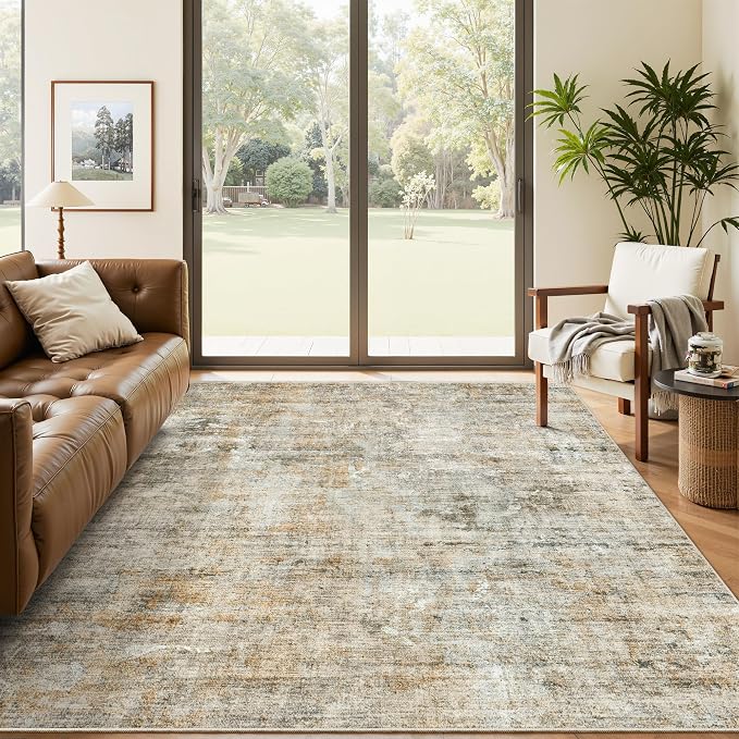 Soalmost Abstract Area Rug 6x9 for Living Room Washable Rugs Orange/Brown | by Soalmost