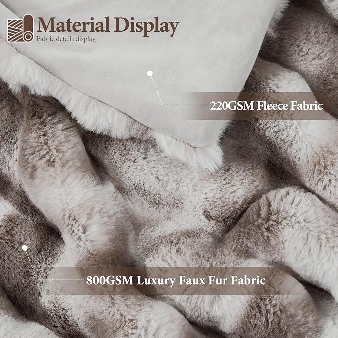 Luxury 1000GSM Faux Rabbit Fur Throw Blanket, Super Heavy Warm Cozy Brown - Image 2
