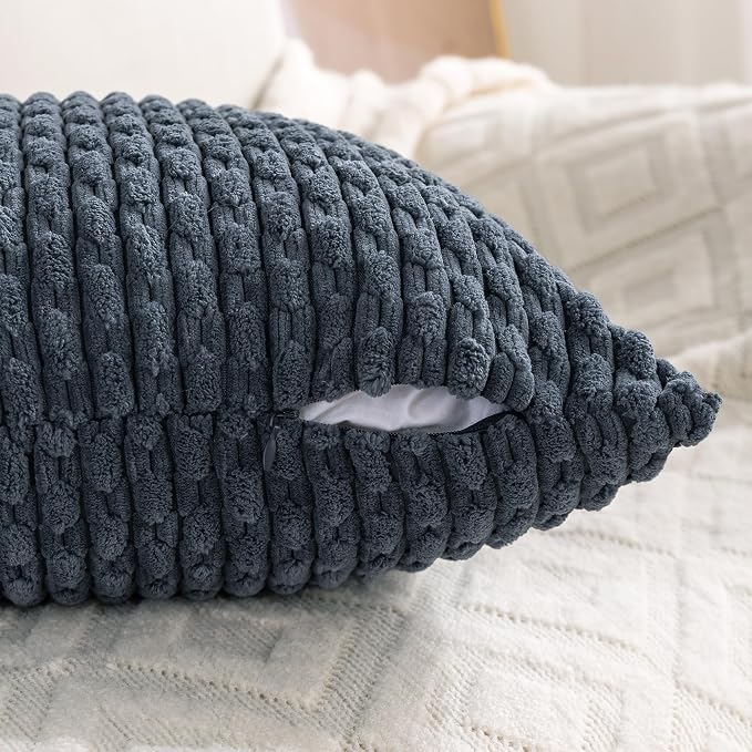 Set of 4 Grey Blue Decorative Throw Pillow Covers 18x18 Inch Corduroy Pillow - Image 4