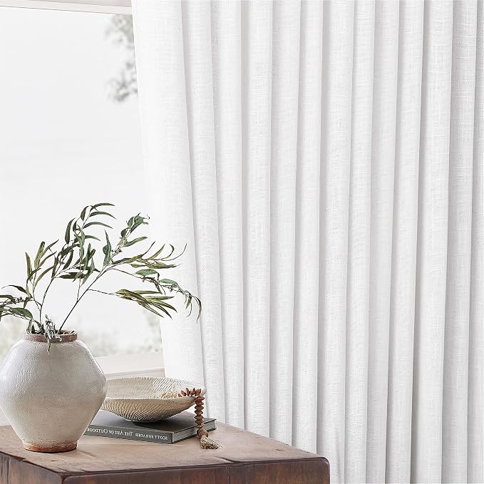 Snow White Pinch Pleated Linen Curtains 108 Inches Long 2 Panels | - Image 7