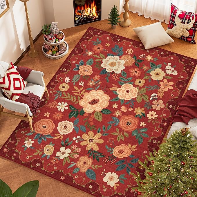DUKINO 5x7 Area Rugs, Floral Washable Rug - Image 6