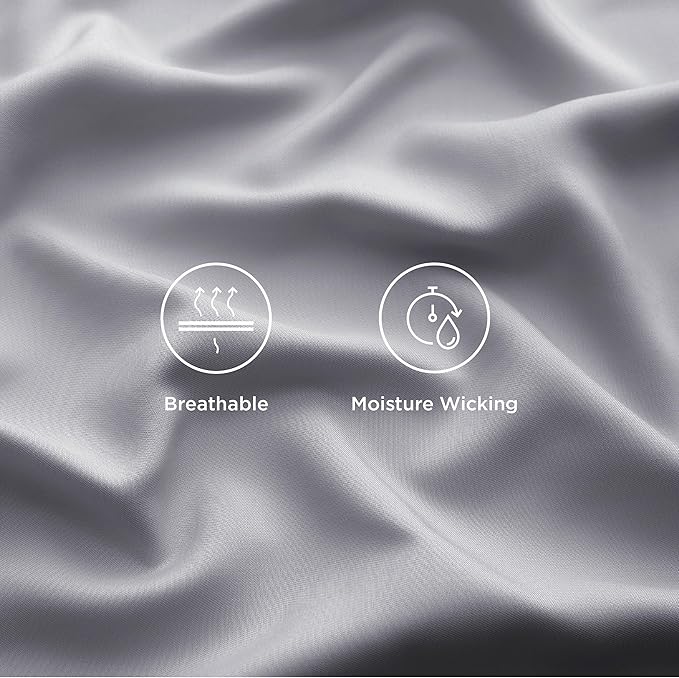 Bedsure Queen Sheets, Rayon Derived from Bamboo, Queen Cooling Sheet Set, Deep Pocket Up to 16", Breathable & Soft Bed Sheets, Hotel Luxury Silky Bedding Sheets & Pillowcases, Silver Grey