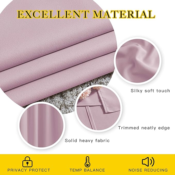 NICETOWN Room Darkening Short Curtains for Kitchen - Thermal Insulated Solid Grommet Top Room Darkening Curtain Panels/Draperies for Bedroom/Cafe (Baby Pink, 1 Pair, 34 x 50 Inch)