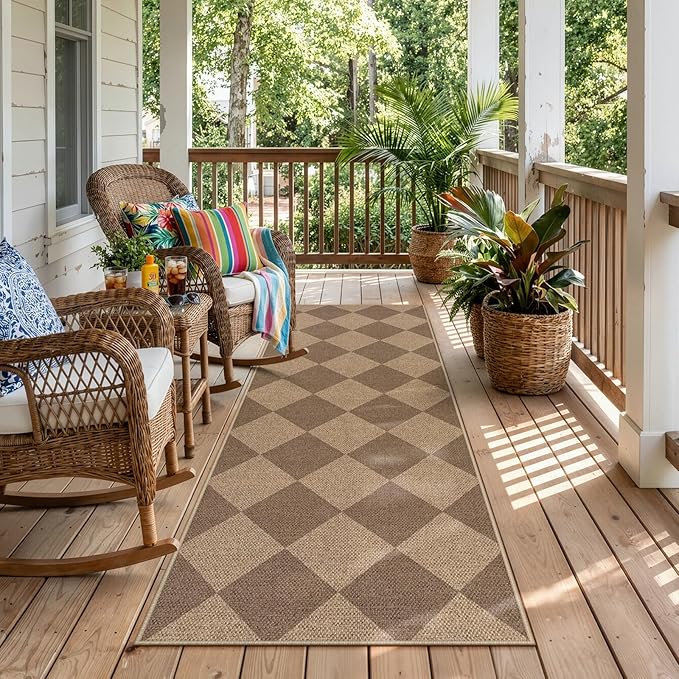 Lahome Checkered Easy Jute Outdoor Runner Rug, 2x6 Kitchen Rugs Washable | by Lahome
