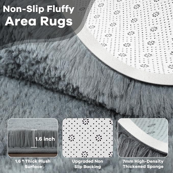 4x6 Grey Fluffy Soft Area Rug Non-Slip - Image 4