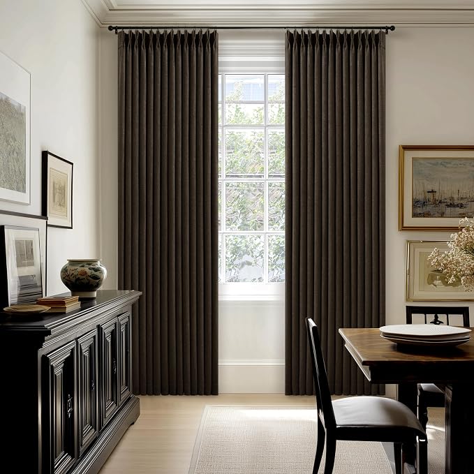 Dark Chocolate Pinch Pleated 100% Blackout Linen Bedroom 80 Inch Curtains | - Image 9