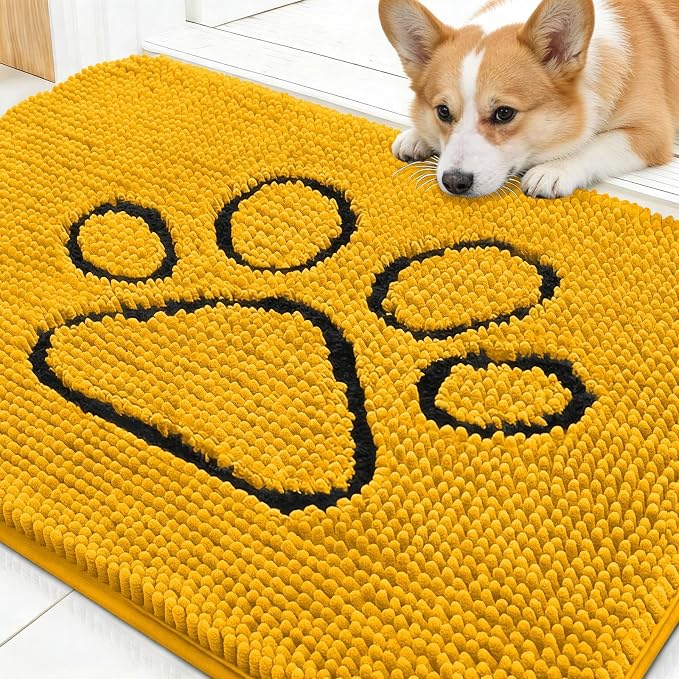 OLANLY Dog Door Mat for Muddy Paws 30x20, Paw Print Design Chenille Mud Mat | by OLANLY