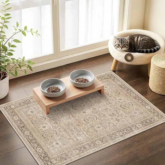 Schweek Khaki 2x3 Entryway Rug Non-Slip Washable Rugs - Image 3
