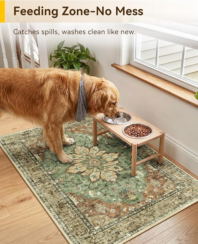 RELEANY Washable Area Rug, Small 2'x3', Brick/Brown/Green | Non-Slip, Water - Image 3