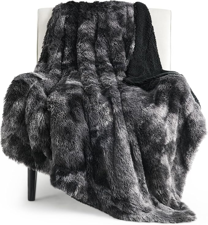 Bedsure GentleSoft Fuzzy Sherpa Faux Fur Twin Blanket Tie Dye Black Cozy Gifts by Unknown
