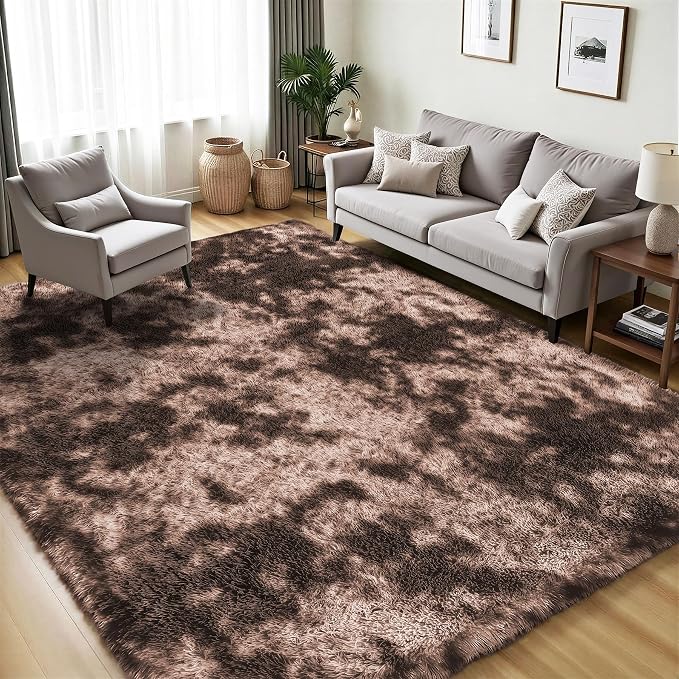 PLHXFR 4x6 Area Rug Living Room: Fluffy Bedroom Soft Shag Rug Coffee Brown | - Image 3
