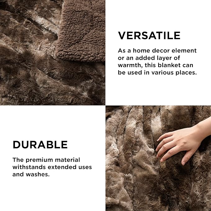 Bedsure GentleSoft Sherpa Fluffy Blanket Queen Size for Bed - Fleece Warm and Cozy for Women Gift, Plush & Fuzzy Faux Fur Christmas Blanket for Couch, Sofa Decor, Tie Dye Design, Brown, 90x90 Inches