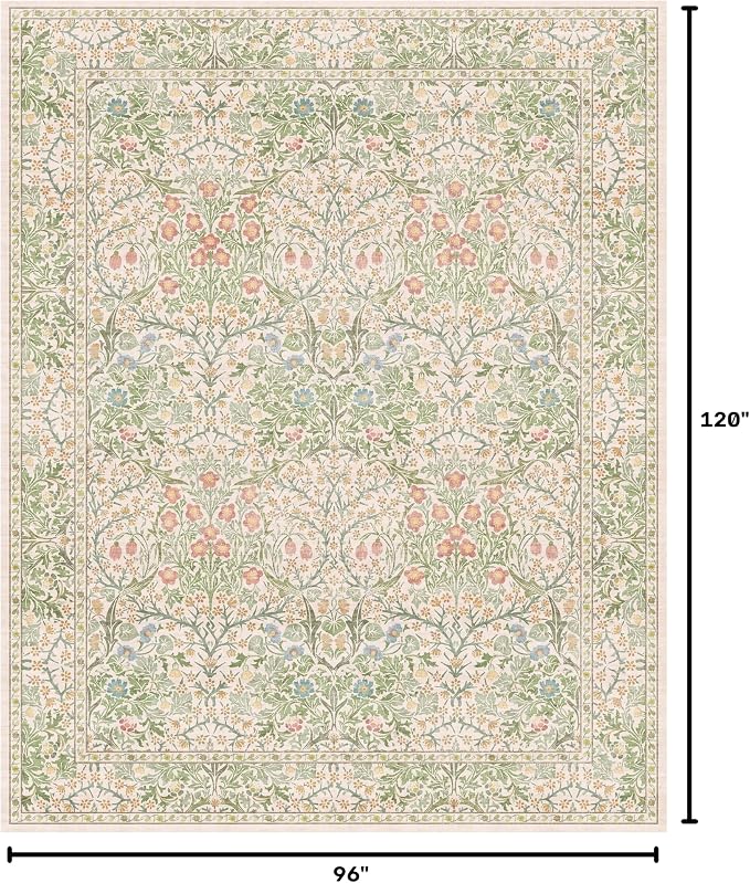 Cream Green Washable 8x10 Area Rugs - Image 2