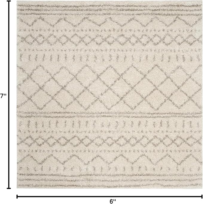 SAFAVIEH Arizona Shag Collection Area Rug - 6'7" Square, Ivory & Beige, Moroccan Design, Non-Shedding & Easy Care, 1.6-inch Thick Ideal for High Traffic Areas in Living Room, Bedroom (ASG741A)