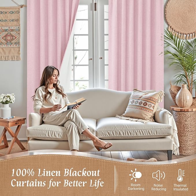 Linen Full Blackout Window Curtains - Image 2